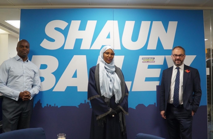 Mayoral candidate Shaun Bailey with Rakhia Ismail and London minister Paul Scully